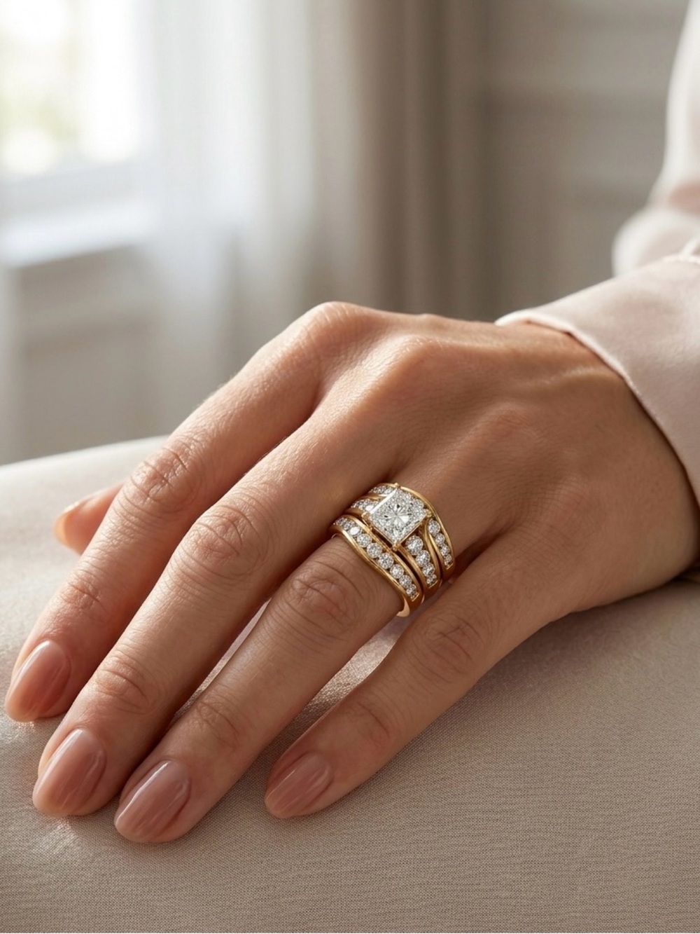 Gold 14 k  Diamond Ring Set - Elegant Women's ,real, diamond and gold